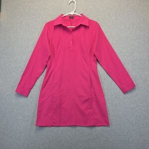 VONDA Hot Pink Shirt Dress Women’s Medium Long Sleeve Collared Shift